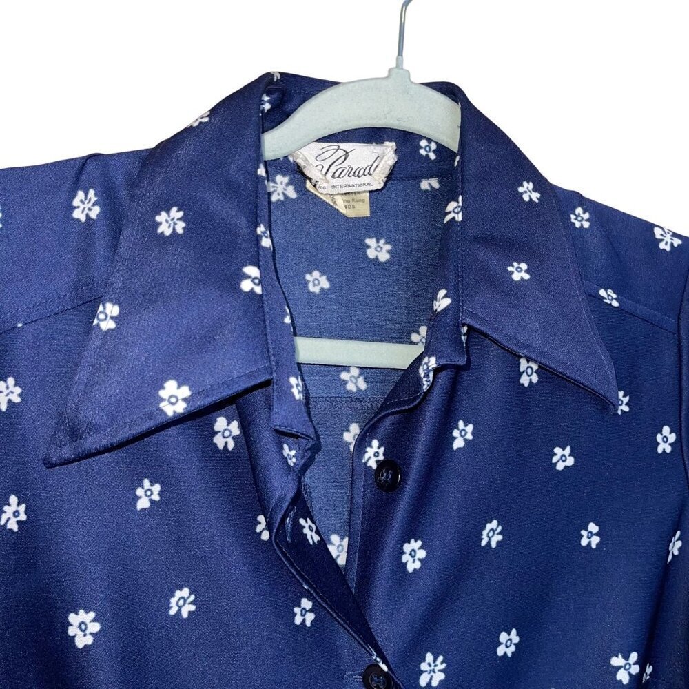 Parade Vintage 1970s Womens Shirt Dress Size Large Blue Floral Maxi Long Sleeve - Picture 3 of 9